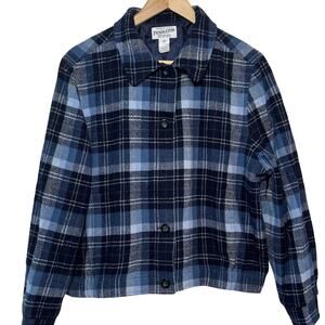 Vtg 1990's Pendleton 100% Virgin Wool Size 14 Button Up Blue Plaid Jacket